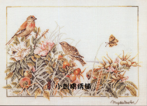 Little hedgehog JL044 Birds and Rosehips authentic French DMC self-supporting parts 2 strands of embroidery