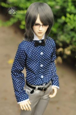 taobao agent M3 Studio BJD baby clothing 4 points and 3 points and uncle blue wave dot shirt with small neck tie