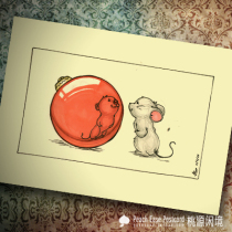 Little mouse Christmas haha mirror blessing red bright ball hand-painted style illustration postcard