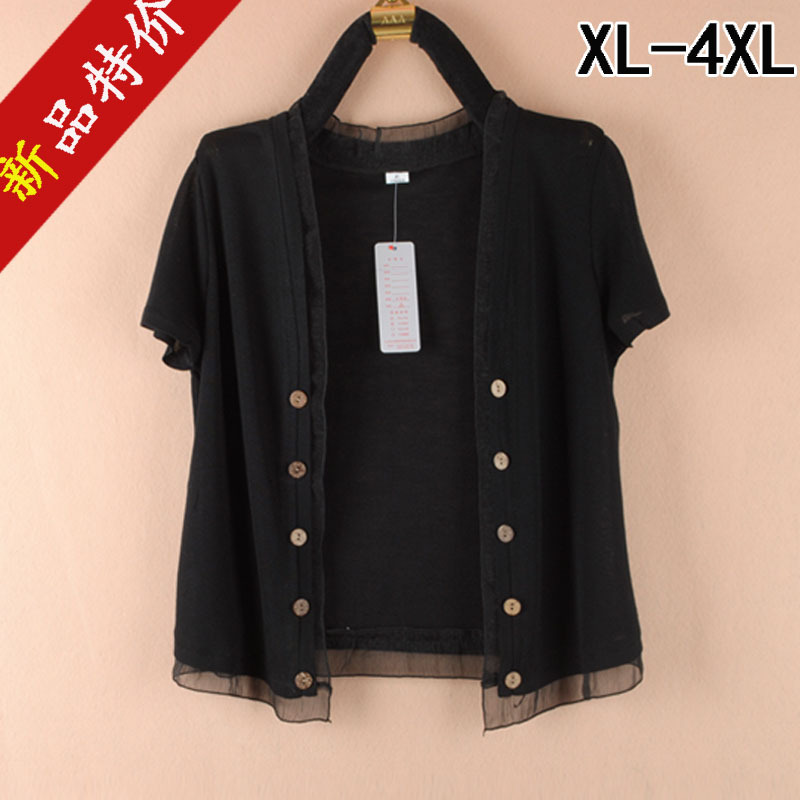 Summer Short Jacket for Plus-Size Women, Thin Outerwear, Air-Conditioning Shirt, Large Size Short-Sleeved Knit Cardigan, Sun Protection Shirt, Women's Small Vest