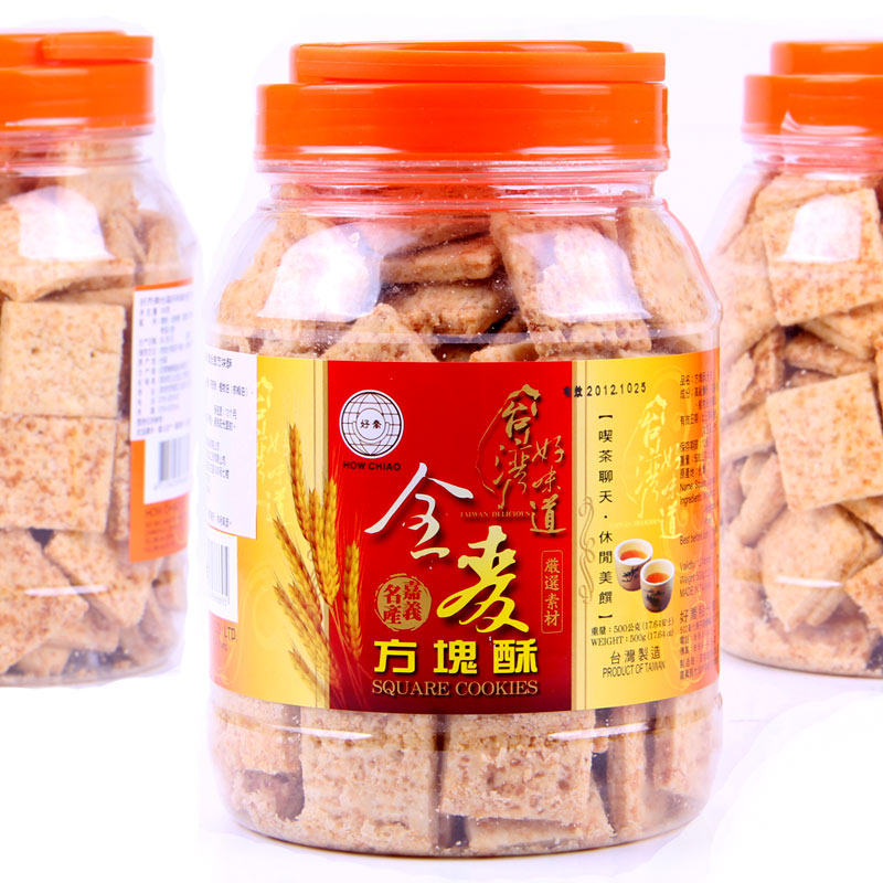 【天猫超市】台湾进口 好乔牌方块酥全麦味500g/罐 饼干糕点零食