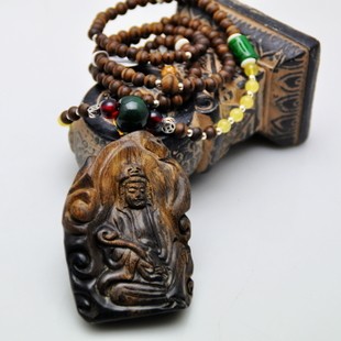 修明堂 单品 印尼沉香木观音吊坠项链 天然沉香毛衣链 男女礼物