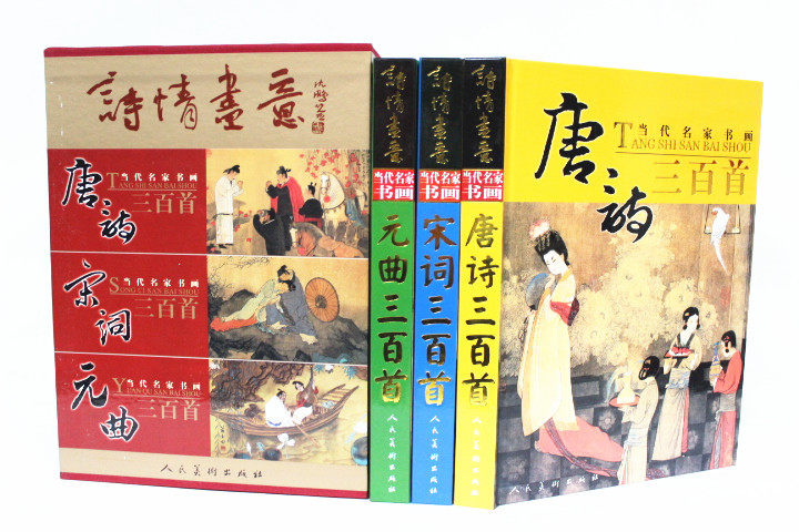 正版书籍  诗情画意 当代名家书画唐诗宋词元曲三百首 彩图版大16开精装3卷 人民美术出版社