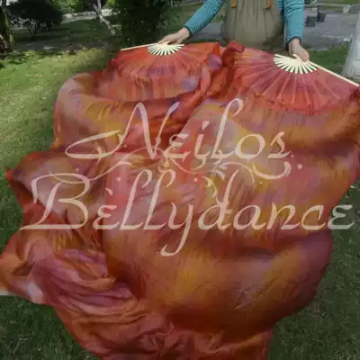 The third generation of Neilos professional belly dance silk fan long silk dance fan Amber 1 8*0 9