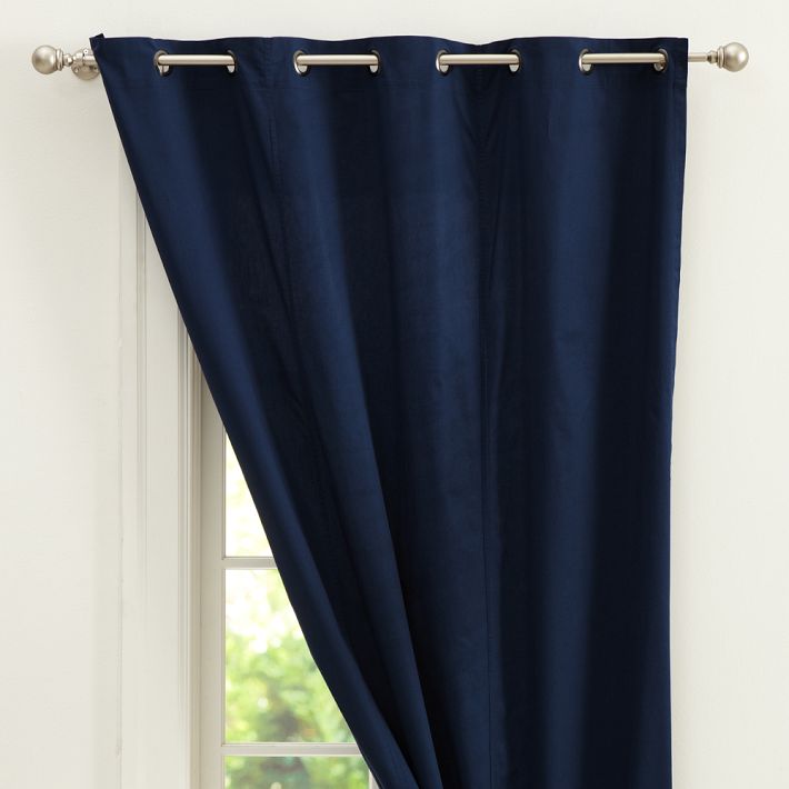 Special Price Foreign Trade Original single P Punch Through Rod Pure Cotton curtains shading Dark Blue White Spot