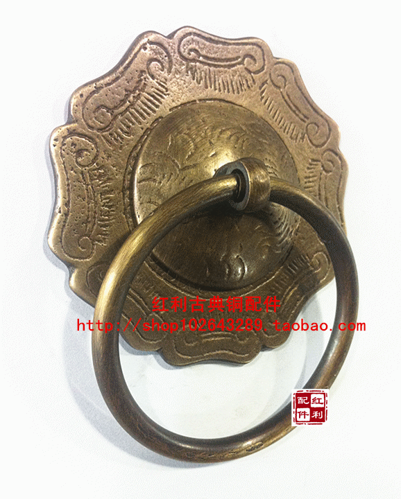 Copper pull ring imitation ancient Chinese pure copper cabinet door ring bronze ring drawer Chinese handle ancient copper handle flower lattice door handle