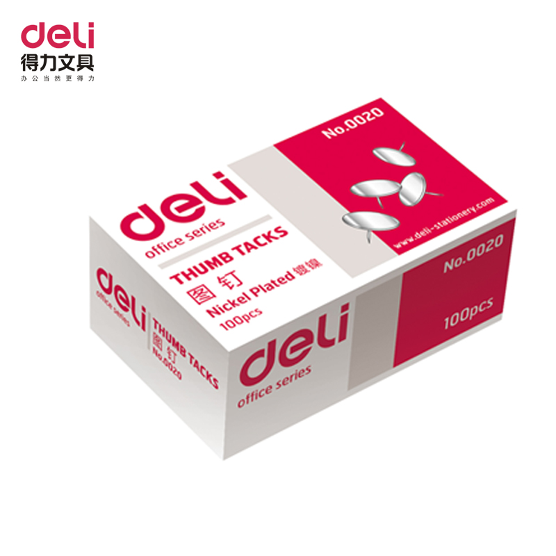 0020deli Nickel plated pushpin metal round head nails 10 boxes of 100 pieces of office spare supplies