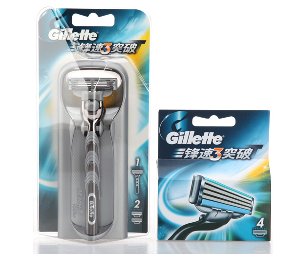 吉列锋速3突破刀架剃须刀+6刀片 gillette风速三刮胡刀正品包邮