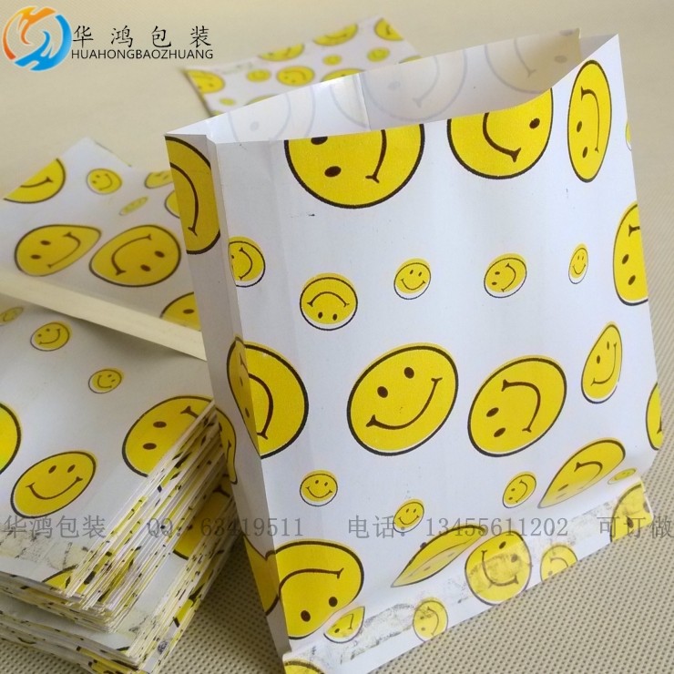 Food coated oil-proof paper bag Chicken wings, chicken chops, chicken legs, roasted trotters bag, French fries smiling face packaging bag 90 medium