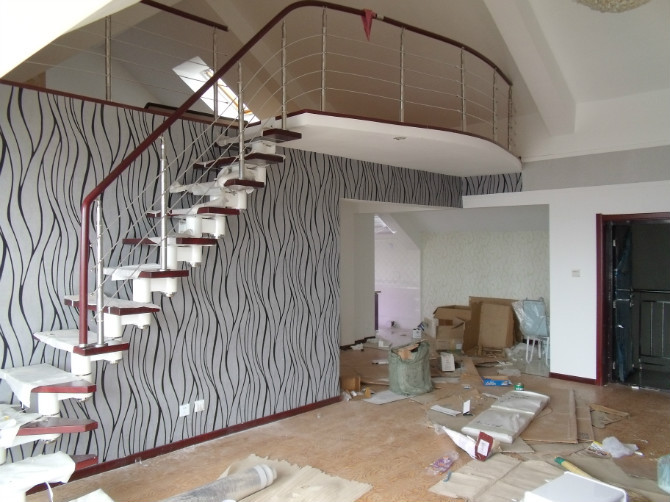 Factory design custom household steel wooden stairs thick keel stairs whole ladder Stainless steel column guardrail