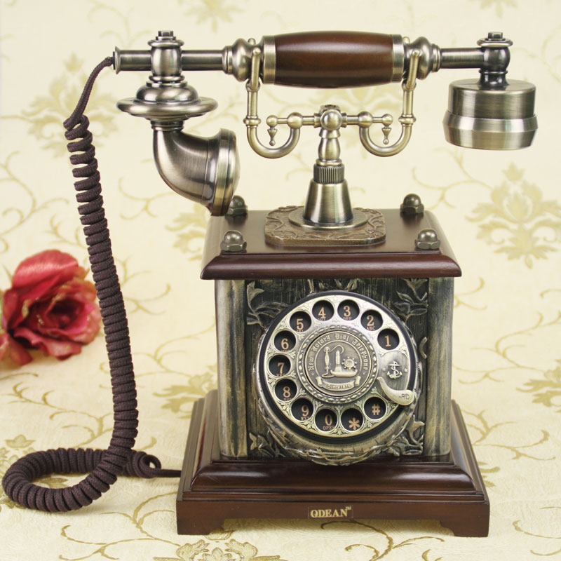 European-style solid wood antique craft telephone retro old-fashioned antique turntable rotary dial home office wired telephone landline