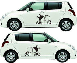 亲嘴娃娃贴纸汽车贴花个性可爱车贴车门贴纸卡通小破孩车门贴对