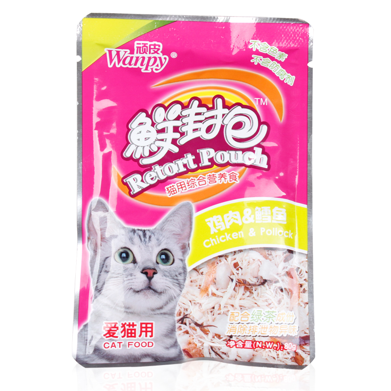 宠物零食 猫咪湿粮 顽皮鸡肉及鳕鱼营养美味湿粮包80g 猫粮伴侣