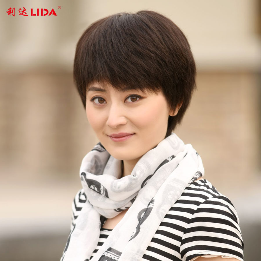 利达真发假发女短发 短直发 妈妈假发中老年假发 手织假发套逼真