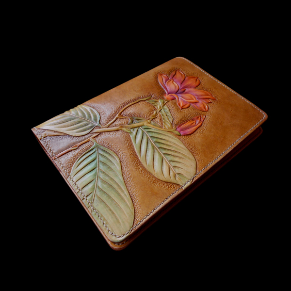 Handmade Genuine Leather Gift Custom Bull Leather Sculpture Floral Painted Lady Jade Orchid A5 Six Holes Loose-leaf Notebook
