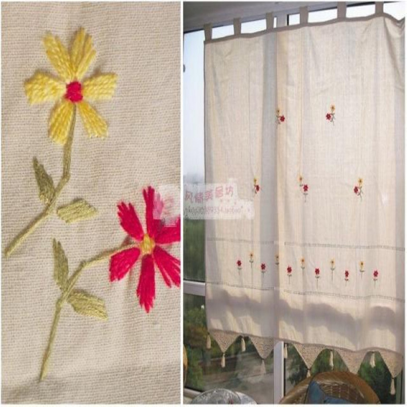 Fields Garden Spring Intentions Original New Pint American Countryside Cotton Hemp Crochet Hand Embroidered Shading Finished Window Curtain Cloth Art Full Bag