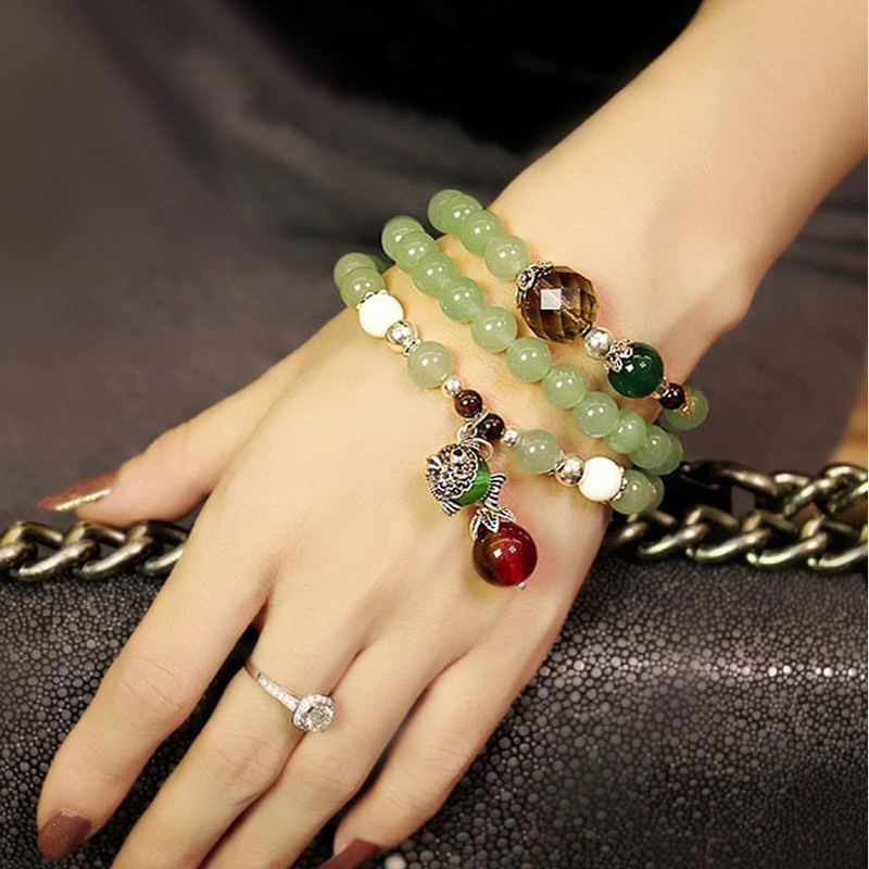 Pure Natural Aventurine Crystal Bracelet for Women, Natural Green Crystal Jade Color Stone Bracelet for Women, Multi-Circle