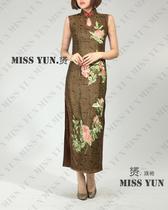 Xiangyun yarn silk sleeveless Spring and Autumn New embroidery peony fashion improved cheongsam can be customized in long sleeve