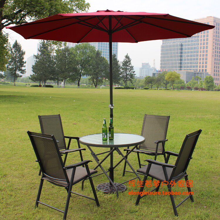 Outdoor leisure folding table, chair and umbrella combination Open-air balcony villa courtyard leisure round table with armchair set