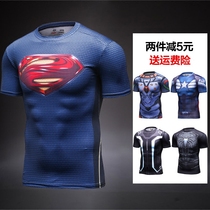 Mens Superman T-Shirt Pro Summer Cycling Running Speed Dry Breathable Captain America Sport Tights Mens Short Sleeves