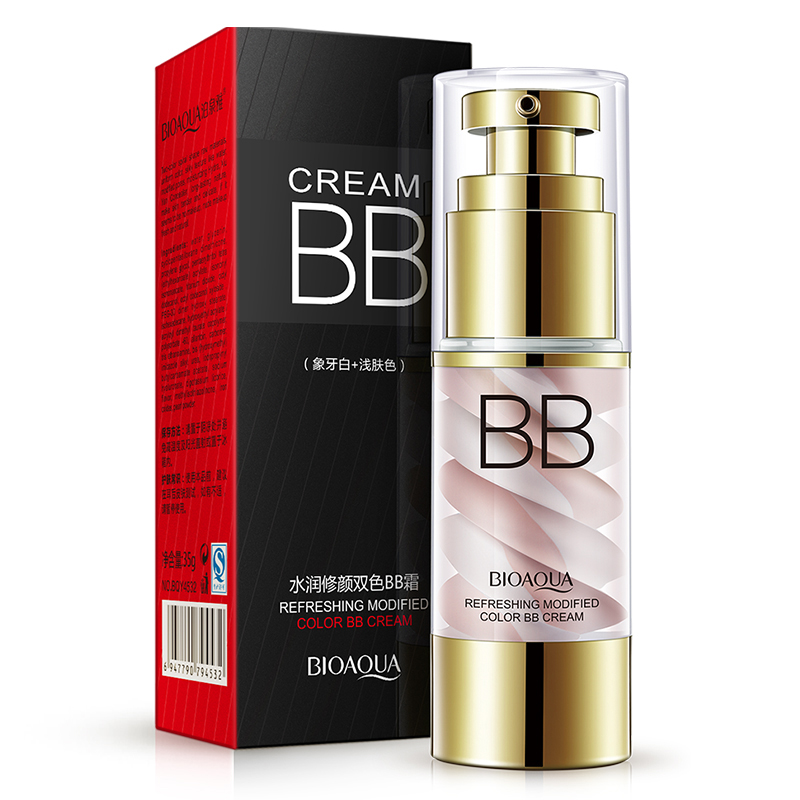 泊泉雅水润修颜双色BB霜轻薄透气修颜遮瑕隔离粉底霜裸妆提亮肤色
