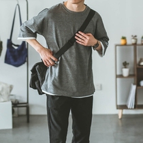 Hey Ma Seven Japanese Retro Summer Fake Two Half sleeve Mens T-shirt Couple Tide Brand Shoulder Short Sleeve Loose