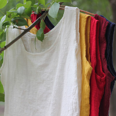 Original artistic style cotton and linen halter top for women's summer, new sleeveless cotton and linen base top for women, large size and loose