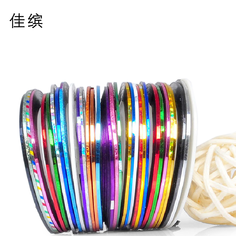 美甲饰品宽金银线彩绘丝线带背胶细宽彩色线DIY美甲用品指甲贴纸