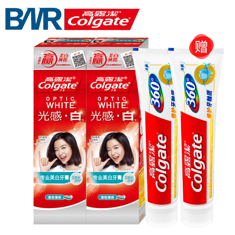 高露洁光感白专业美白清悦薄荷113g送修护牙釉质80g牙膏  祛牙渍