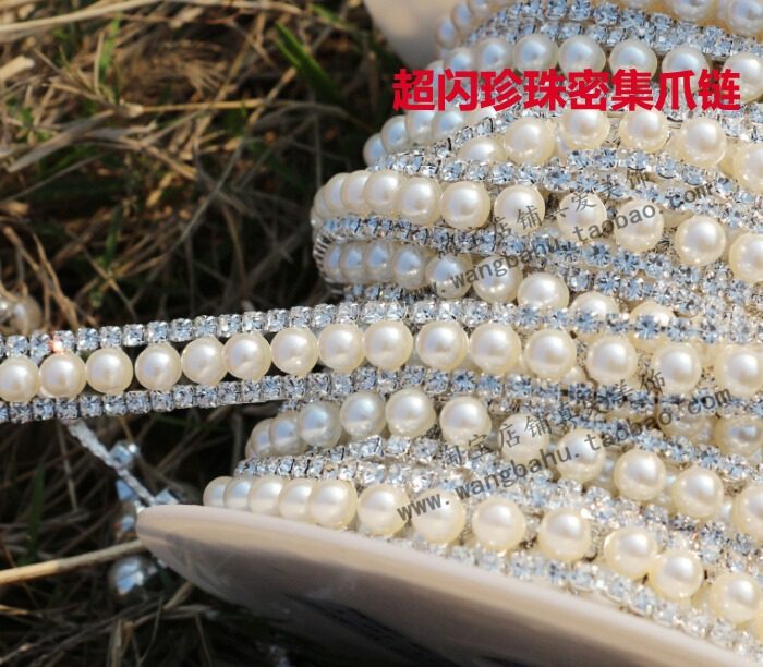 Upscale delicate pearl dense water drill claw chain clothes neckline decorative strips DIY wedding dresses sandal material