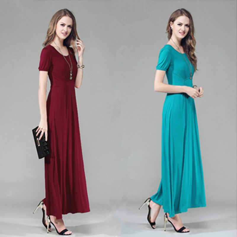 New Modal Slim Long Dress Summer Short-Sleeved Plus Size Loose Slimming Bohemian Long Skirt
