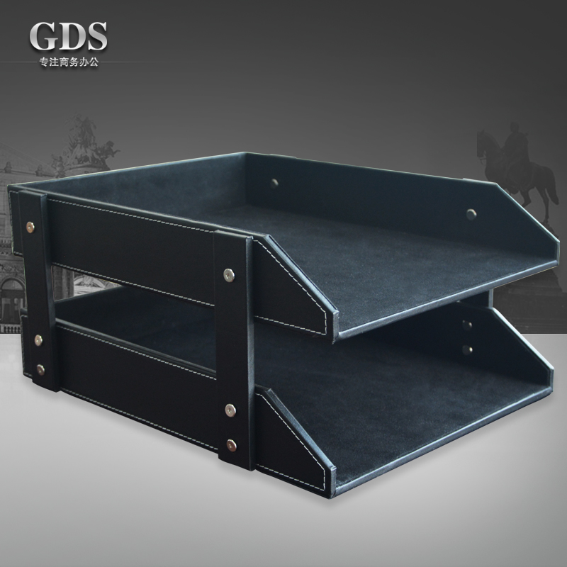 Leather double-layer file data rack Desktop 2-layer file storage rack High-grade business office supplies special price