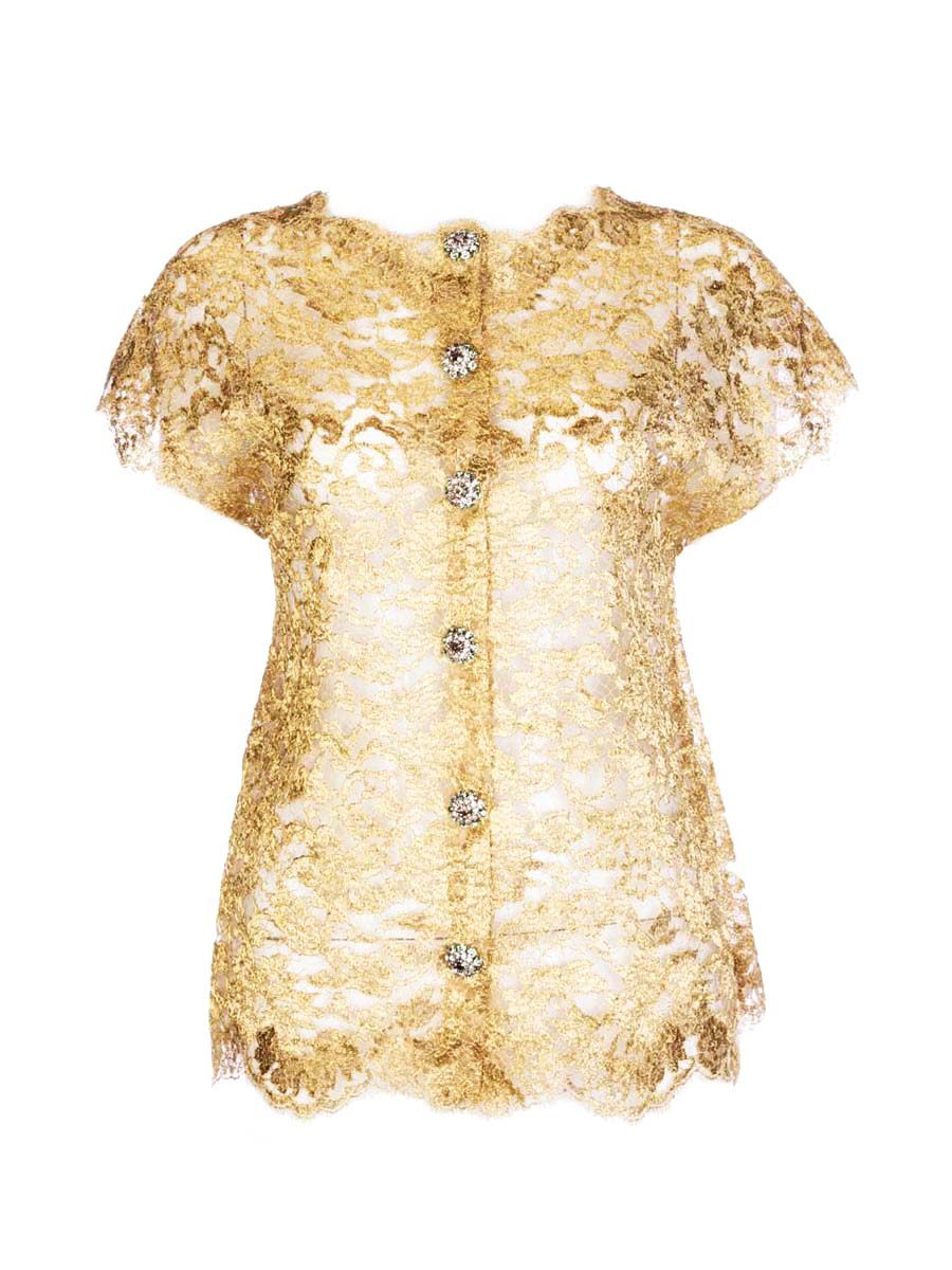 Dolce&Gabbana 浅咖色蕾丝花边饰开襟上衣