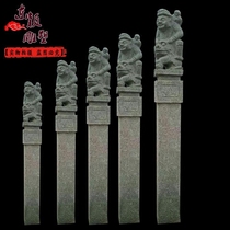 Green Stone Humen Riding Lion Tethered Horse Pile Stone Engraving Bollards made of old imitation ancient Gods Pendulum Yard Marble Lake man