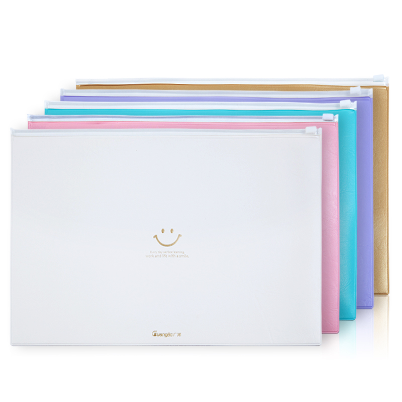 Guangbo love mobile smile leather zipper bag exam transparent A5 file bag Office information bag A9033