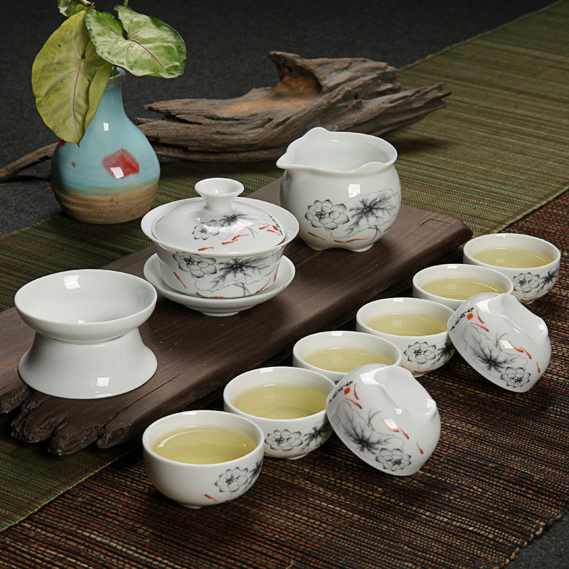 Defied White Ceramic Kongfu Tea Furniture Set Set A Whole Set Of Tea Set Bone Porcelain Tea Cup Sets Advertising Set Up