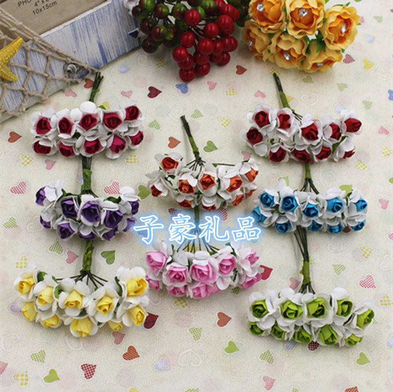 9098 bicolor paper rose paper flower fake flower emulated rose flower small flower 2CM 2CM 10 flowers