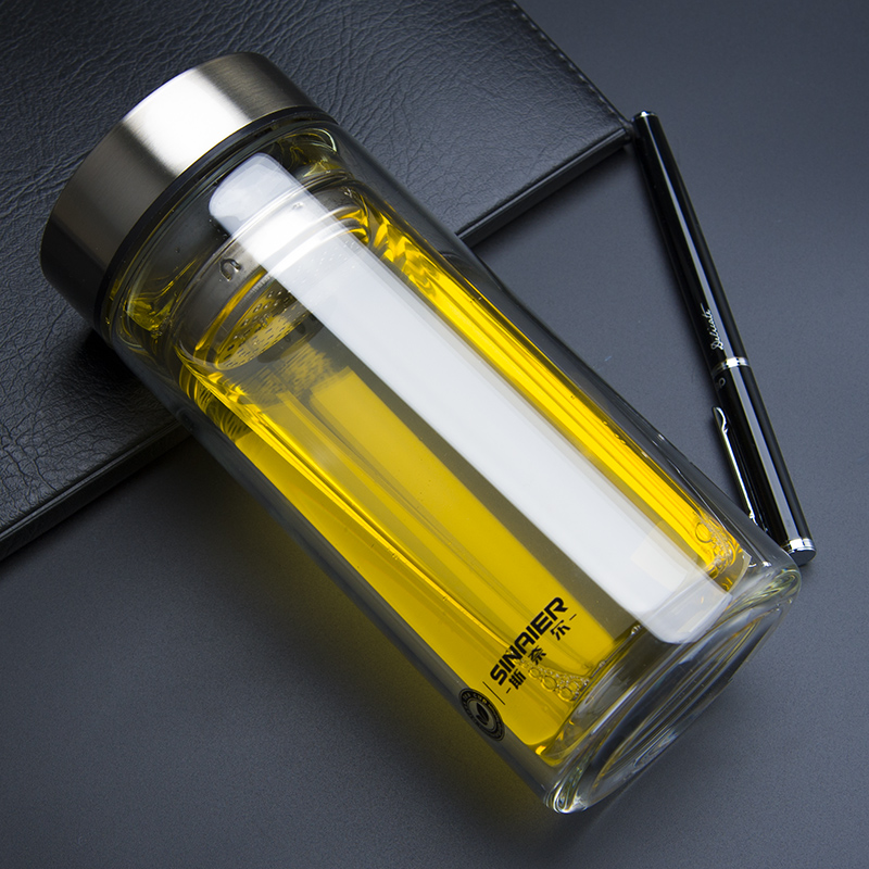 Snel Glass Cup Double Layer With Lid Water Glass Creative Men's Cup Portable Filter Glass Tea Cup