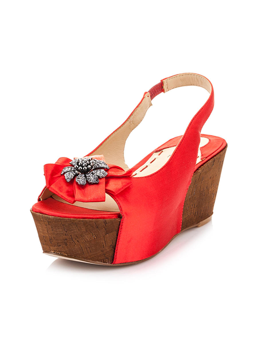 Carolinna Espinosa 红色花朵钻饰木质松糕凉鞋