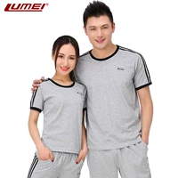 Lumei nam mới cổ tròn đôi phù hợp với thể thao mùa hè chạy bộ thể thao ngắn tay mỏng nữ 107 - Thể thao sau bộ gió adidas nữ