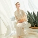 Bảy sợi Sen tươi cotton sọc nữ đồ ngủ dài áo choàng tắm áo choàng ngủ dịch vụ nhà quần áo - Night Robe
