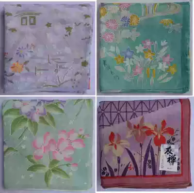 Japanese style pure cotton women's handkerchief kimono Kaga Yuzen brand daffodil peony cherry blossom color butterfly picture
