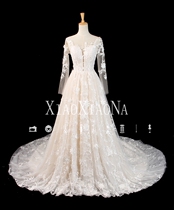 Wedding gown 2021 new spring wedding with a shoulder long trailing princess dream European and American long sleeve lace