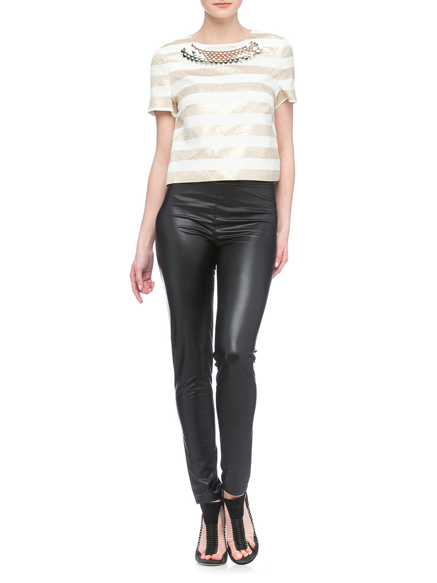 JESSICA 拼色条纹亮片短袖上衣