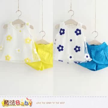 魔法Baby 女童装 夏季蕾丝短袖套装(黄.蓝)