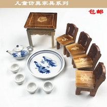 Mini pocket toys Ceramic childrens tea set Childrens home tea set Teapot home decoration Wooden small square table