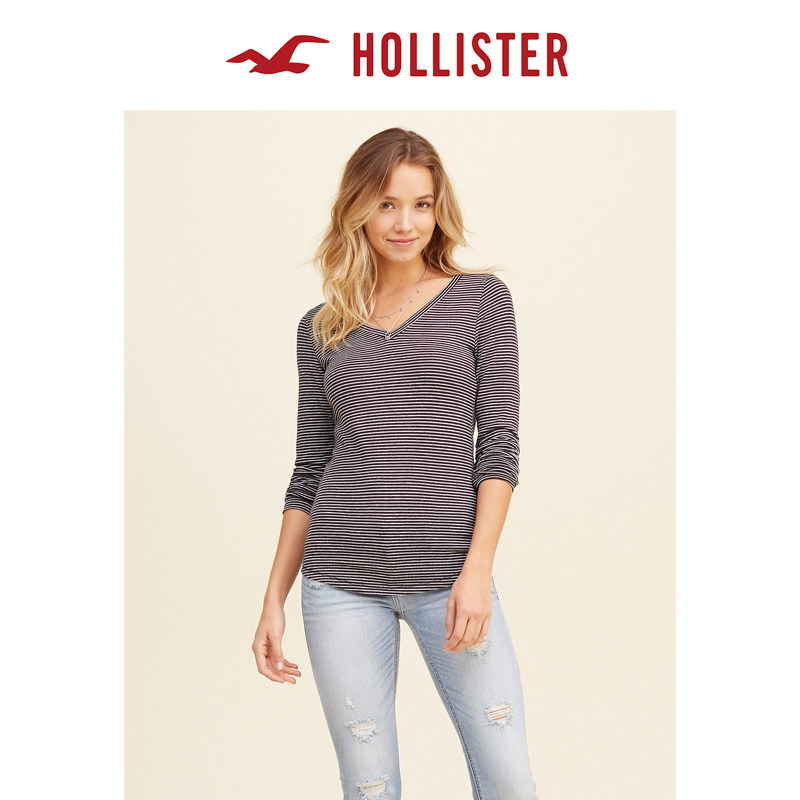 Hollister 条纹 V 领 T 恤 女 104191