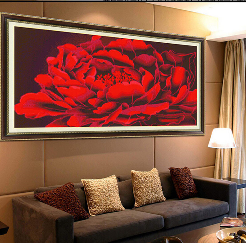 Mona Lisa new printed cross stitch red peony picture flowers bloom rich living room bedroom rose embroidered 2m wedding