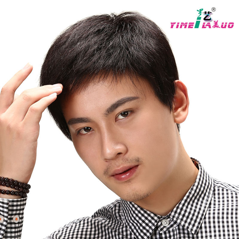 假发男 中老年真发 男士假发短发超逼真 男生帅气真人发 手织发套