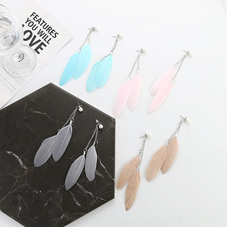 Korean Temperament Feather Ear Clip Earrings Female Long Paragraph Super Cents Earrings Europe And The United Korean Temperament Feather Ear Clip Earrings Female Long Paragraph Super Cents Earrings Europe And The United